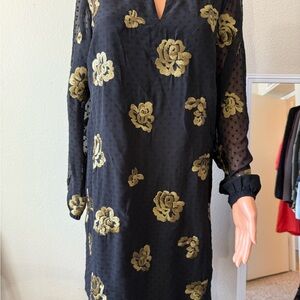 Chic Black Dress with Gold Floral Accents